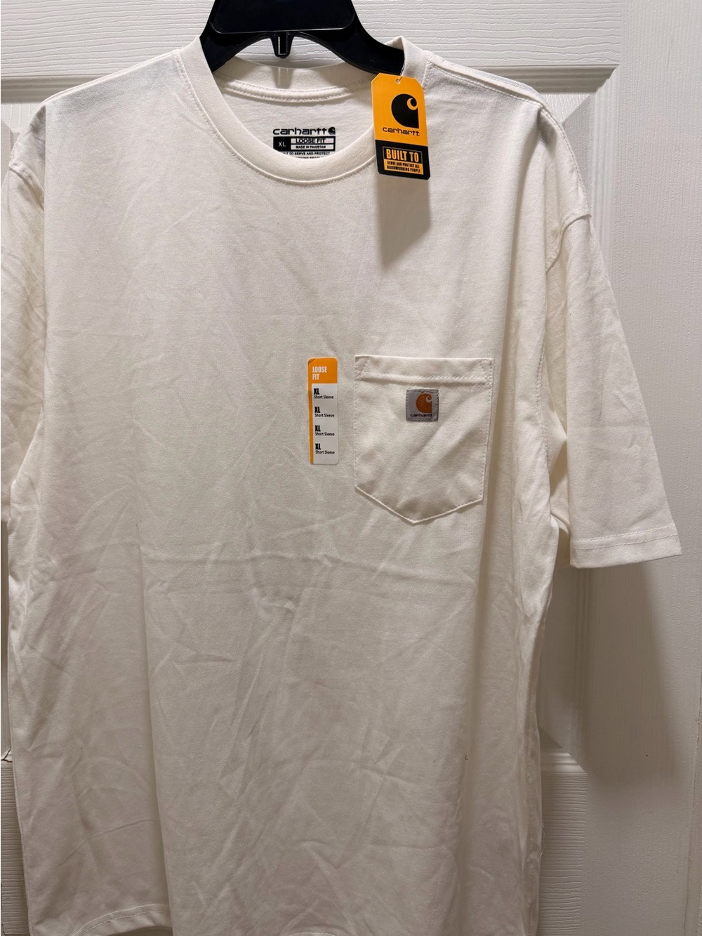 Carhartt Men’s Cream Short-Sleeve Pocket Tee with Logo Patch
